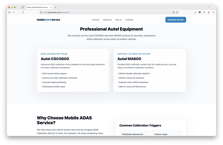 ADAS Mobile Calibration Service